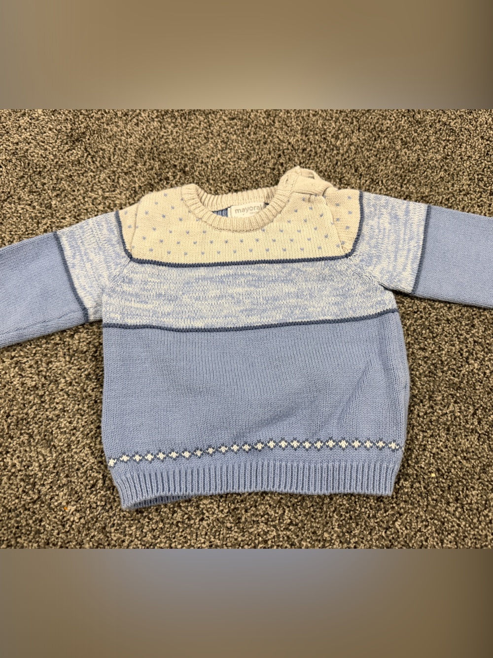 Mayoral Light Blue and Cream Knit Crewneck Sweater baby boy newborn
